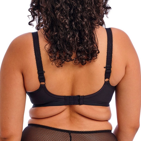 NEW Elomi Charley Plunge Embroidered Floral Fishnet Underwire Bra 4380 Jet Black - Picture 2 of 5